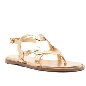 NEW Gianvito Rossi Womens Gold Flat Thong Sandals Italy wedding strappy luxury